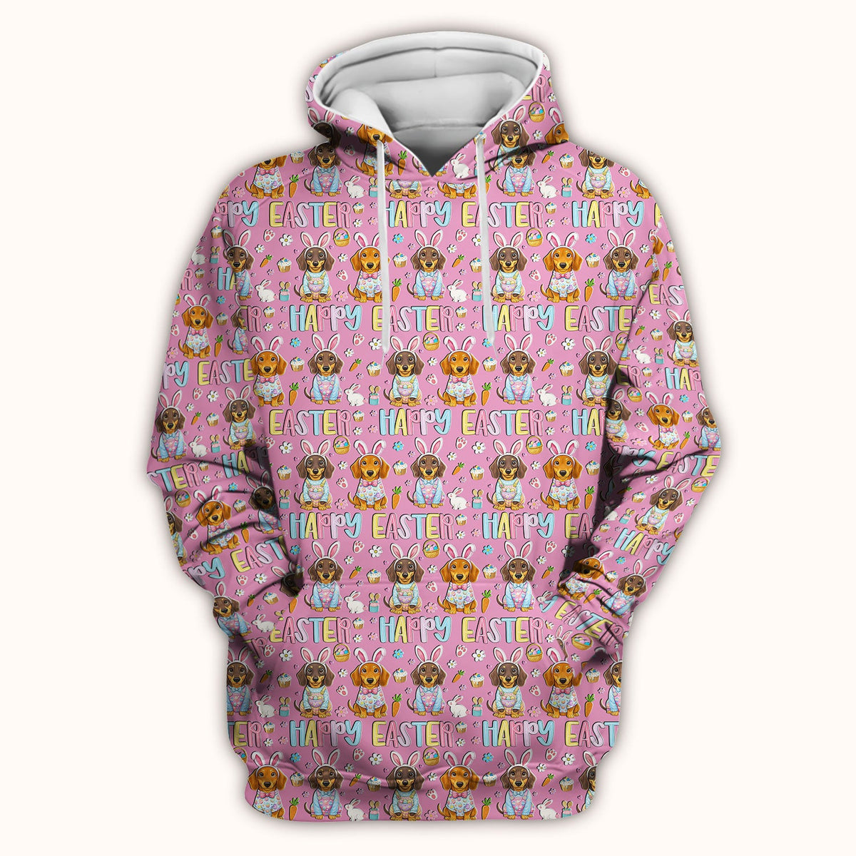 Happy Easter Dachshund Bunny Print Scrub Top, Comfortable Scrubs for Nurses