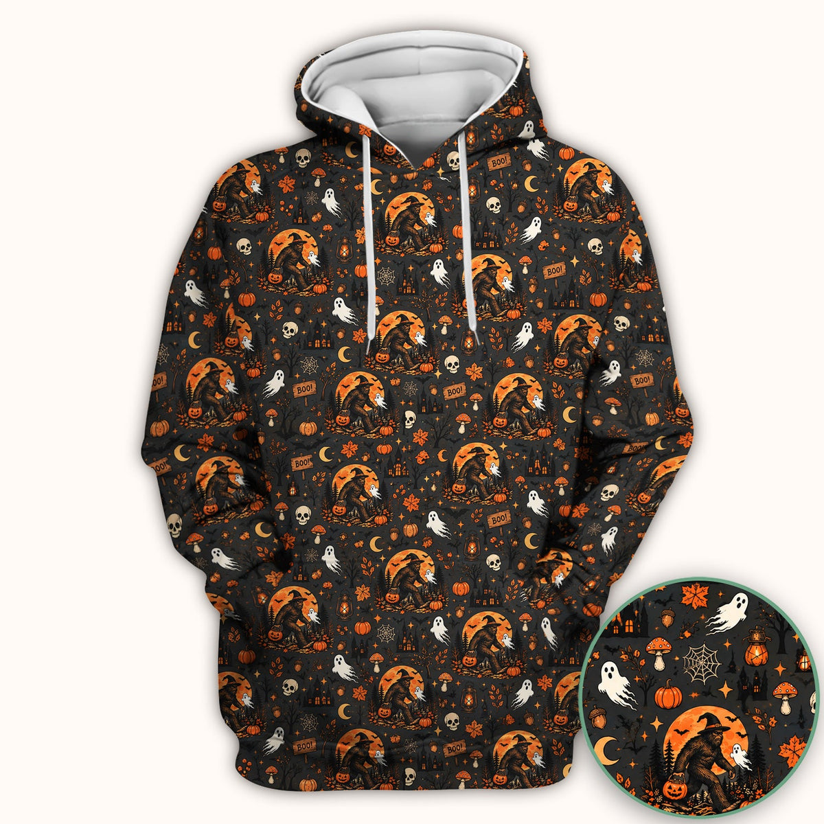 Bigfoot Ghost with Pumpkin Nurse Scrub Top - Halloween Gift