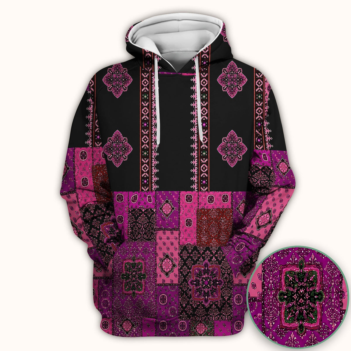 Boho Pink Bandana Patchwork Nurse Scrub Top