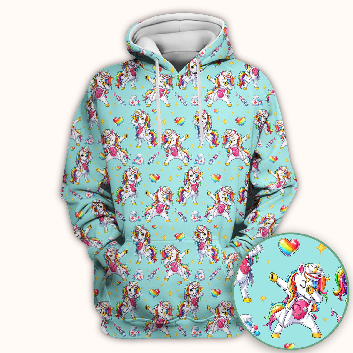 Playful Nurse Unicorn Rainbow Pattern Scrub Top, Comfortable Scrubs for Nurses