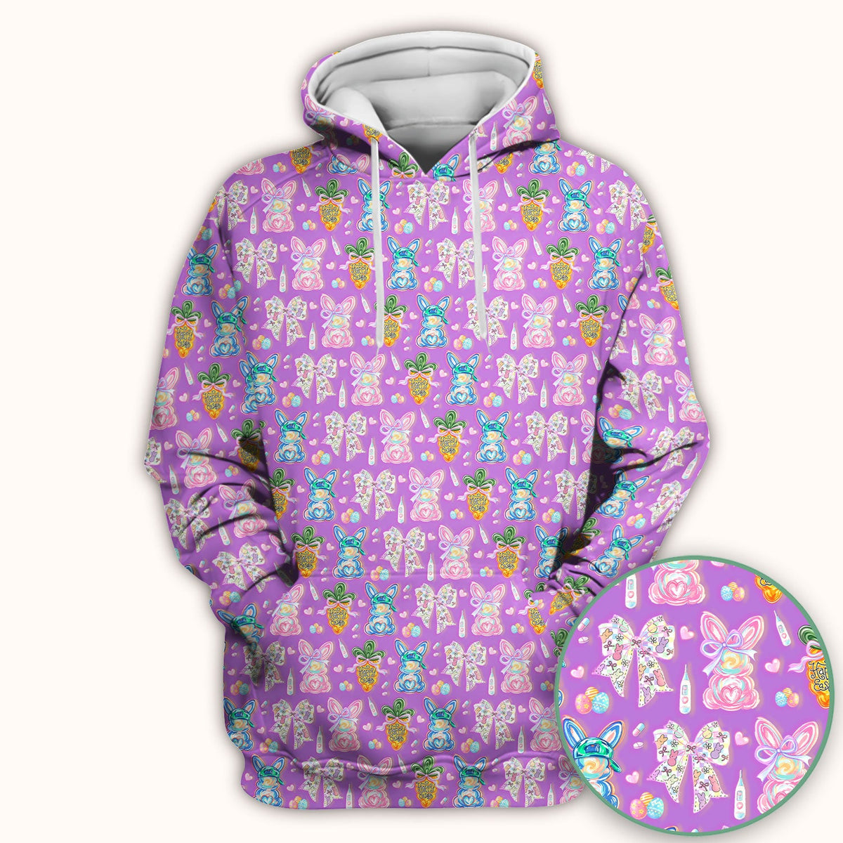 Bunny Carrot Bow Nurse Scrub Top - Easter Gift