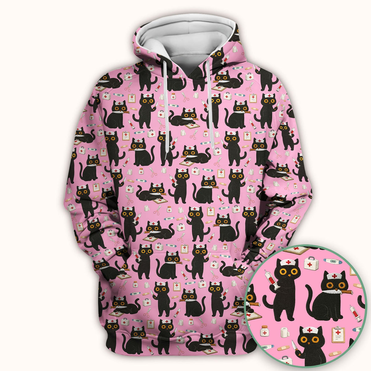 Cute Black Cat Nurse Scrub Top