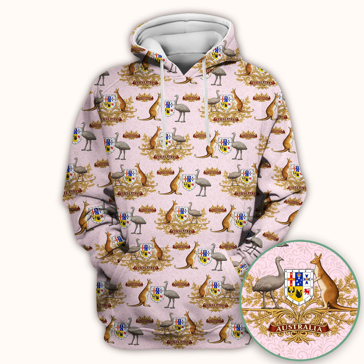 Australian Kangaroo Emu Crest Pattern Scrub Top, Comfortable Scrubs for Nurses