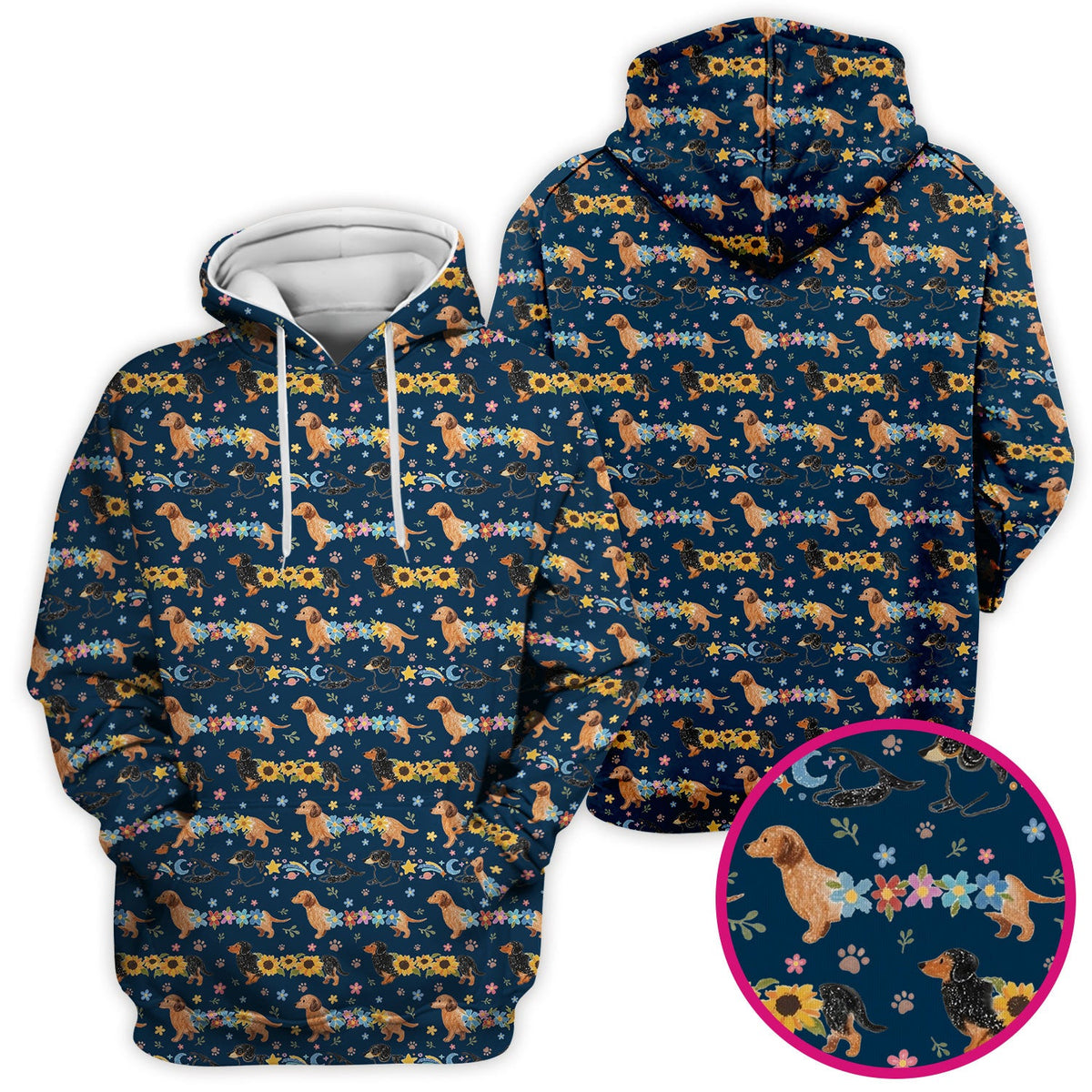 Floral Wiener Dog Nurse Scrub Top