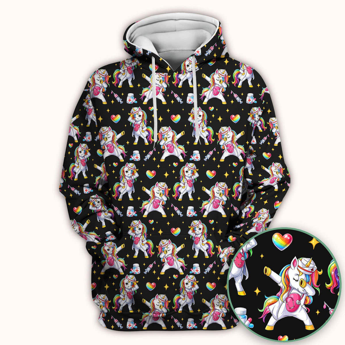 Playful Nurse Unicorn Rainbow Pattern Scrub Top, Comfortable Scrubs for Nurses