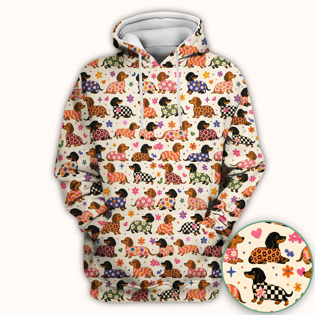 Floral Dachshund Print Nurse Scrub Top
