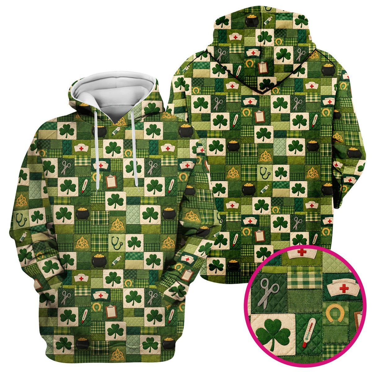 St Patrick Patchwork Shamrock Nurse Scrub Top
