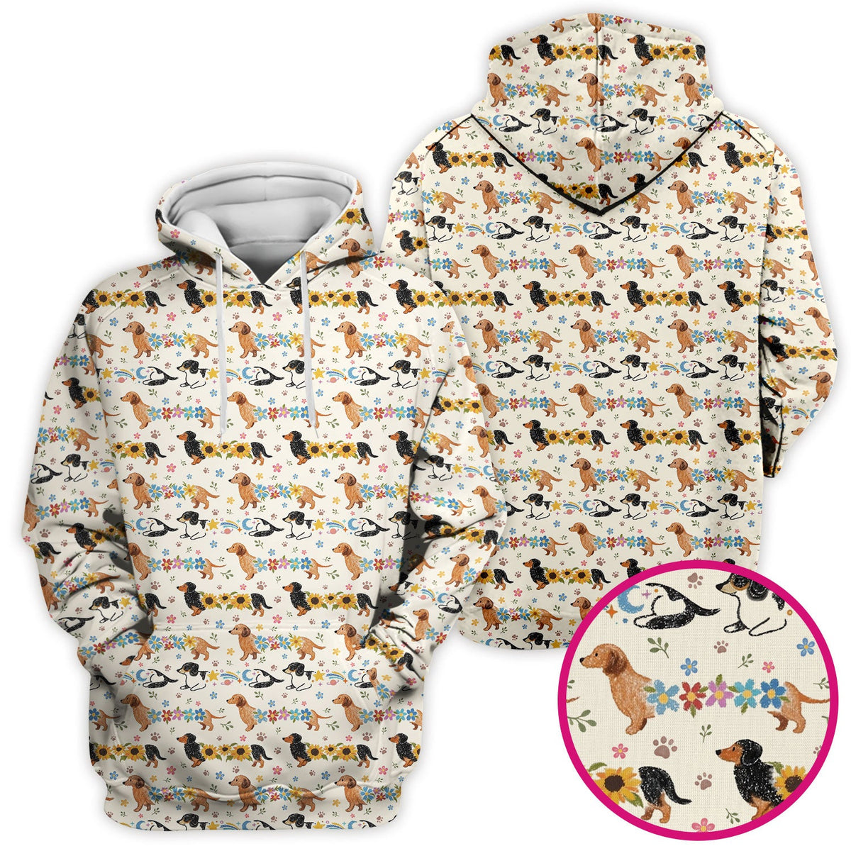 Floral Wiener Dog Nurse Scrub Top