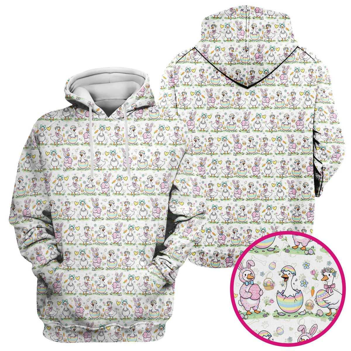 Pastel Easter Goose Bunny Egg Pattern Scrub Top, Comfortable Scrubs for Nurses