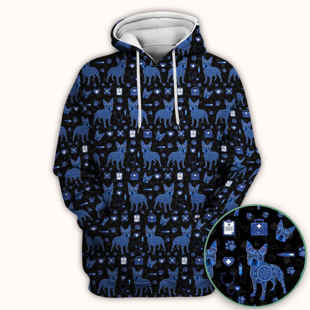 Blue Heeler Australian Cattle Dog Scrub Top, Australia Dot Art Pattern Shirt, Breathable Fabrics Nursing Uniform