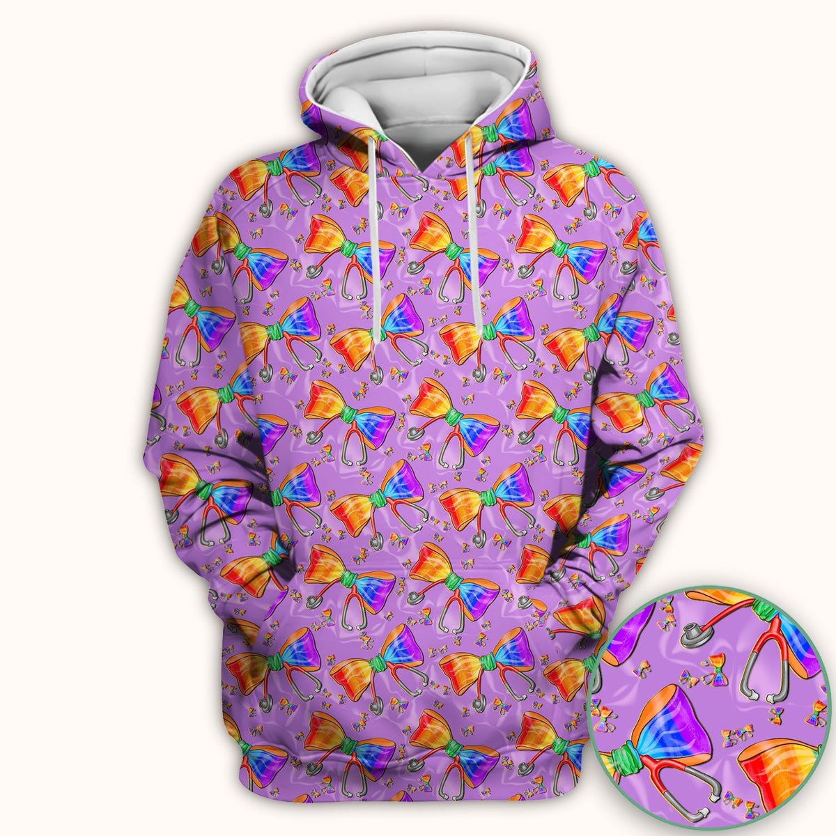 Colorful Rainbow Bow Stethoscope Nurse Scrub Top
