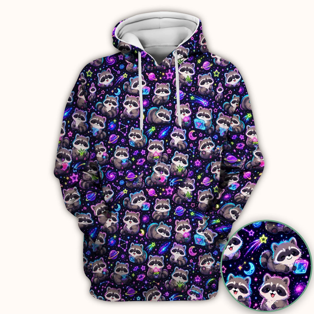 Neon Galaxy Raccoon Space Nurse Scrub Top