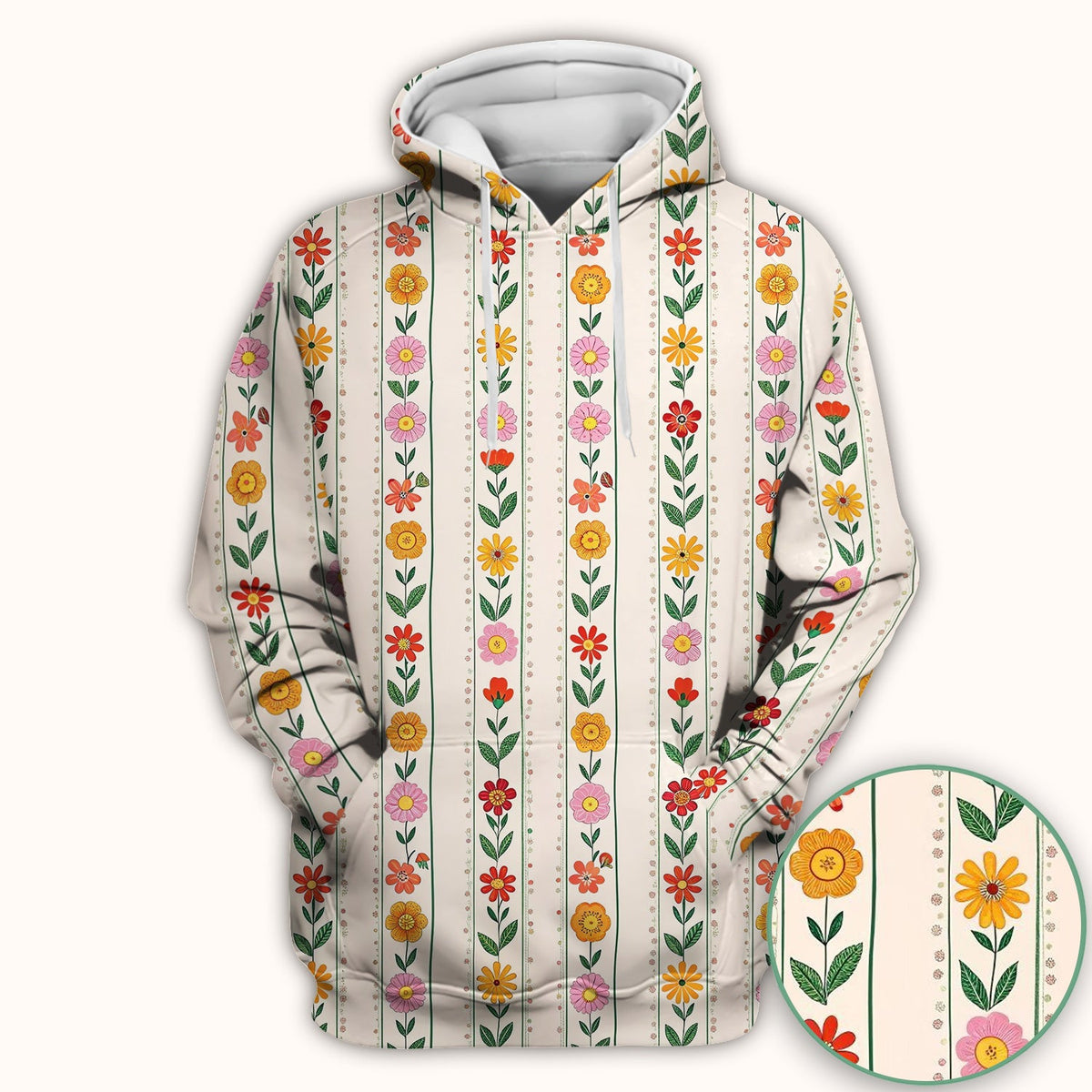 Retro Floral Stripe Garden Bloom Nurse Scrub Top