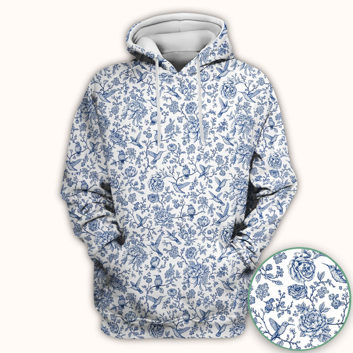 Blue Toile Hummingbird Floral Nurse Scrub Top