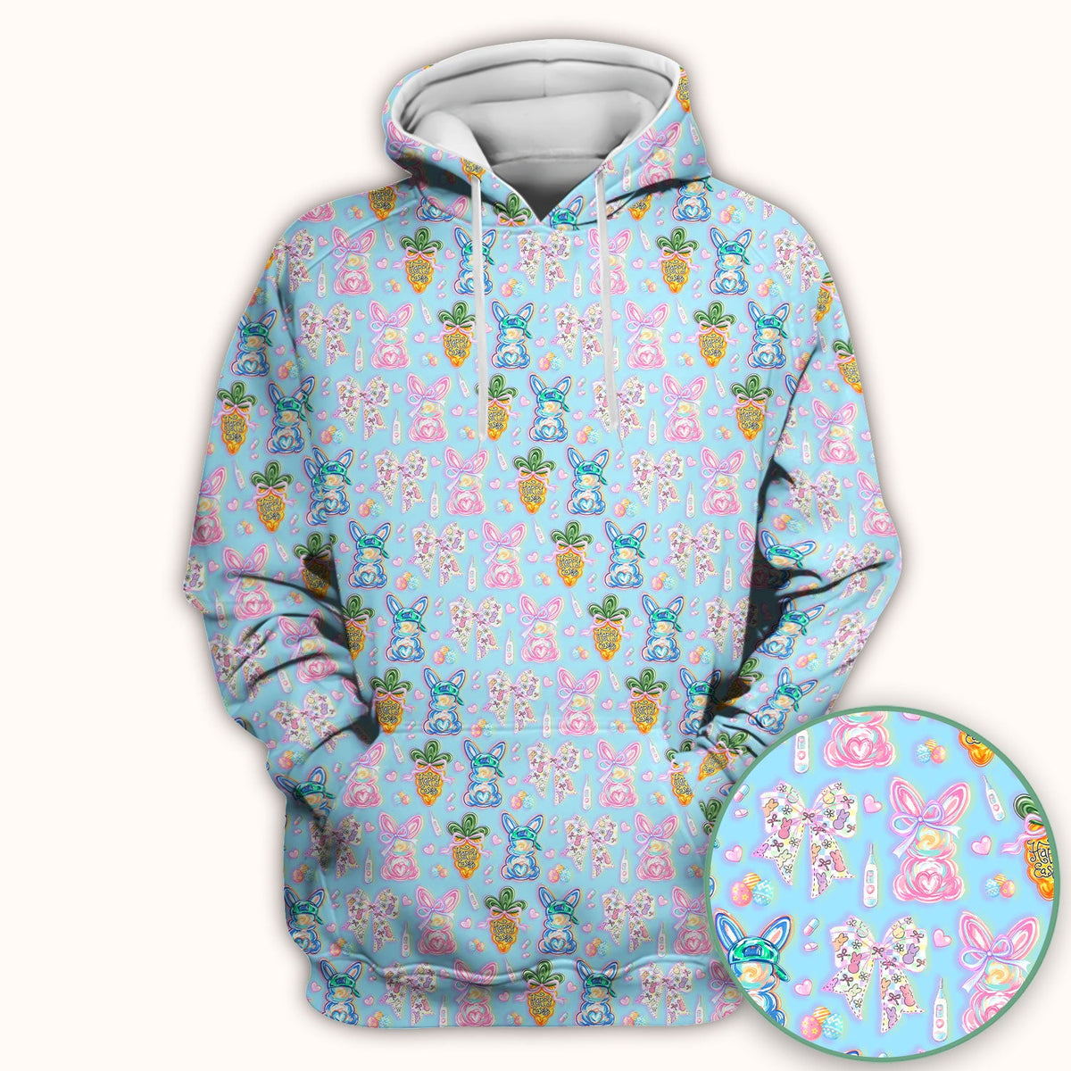 Bunny Carrot Bow Nurse Scrub Top - Easter Gift