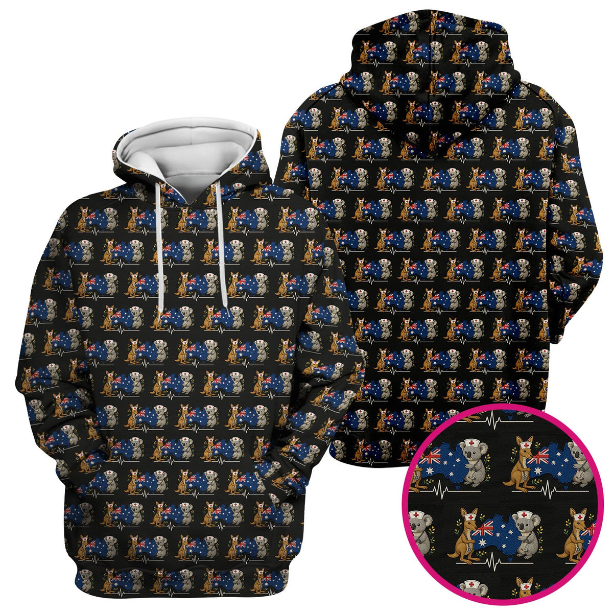 Australian Nurse Scrub Top, Cute Koala Kangaroo Heartbeat Pattern Shirt,  Breathable Fabrics Nursing Uniform
