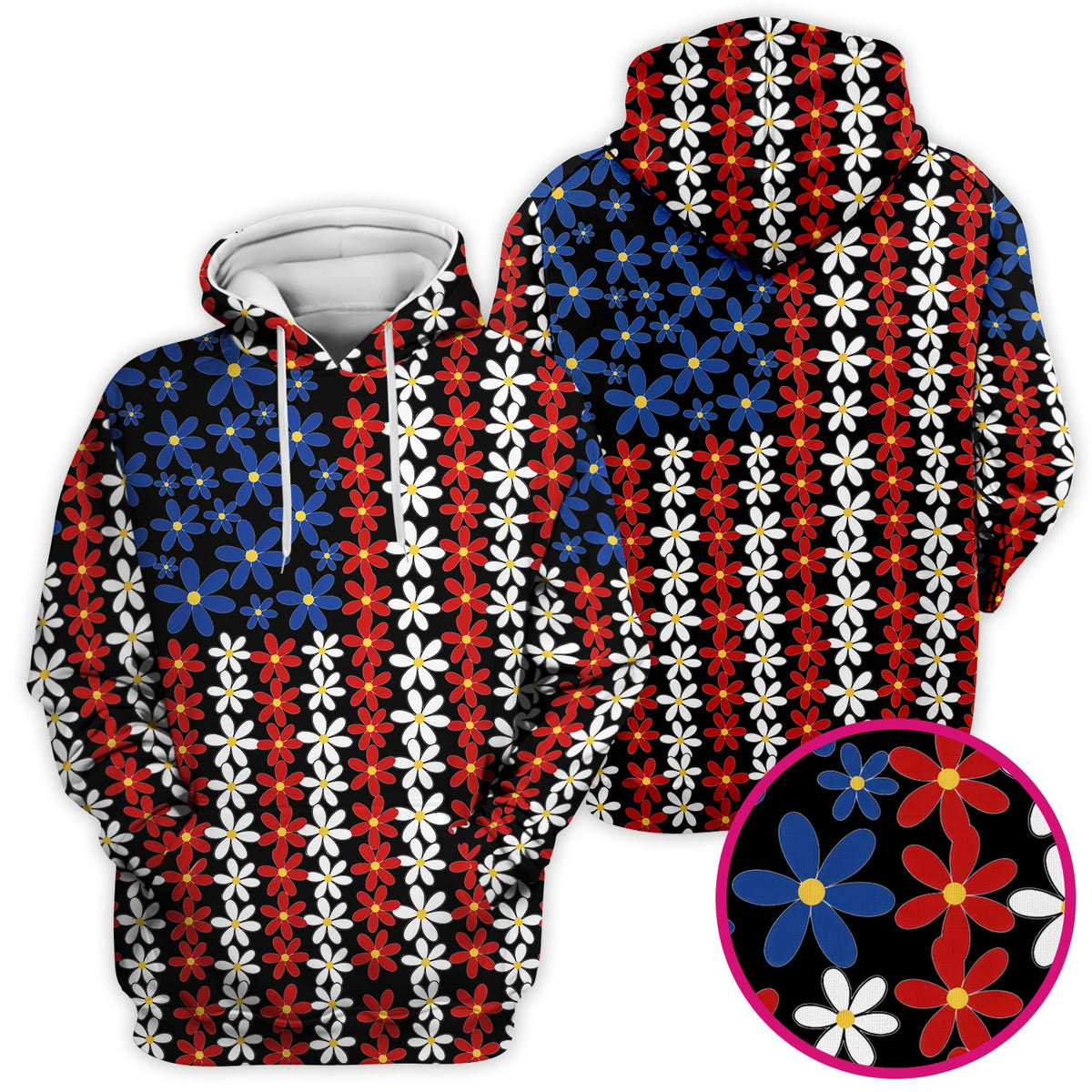 Retro Red Blue Daisy Nurse Scrub Top