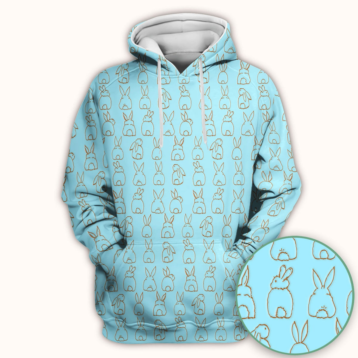 Cartoon Bunny Line Art Nurse Scrub Top - Easter Gift
