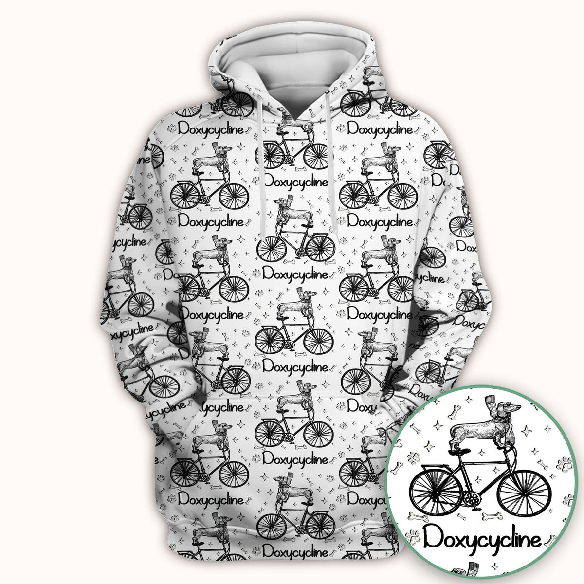 Funny Doxycycline Dog Bicycle Print Scrub Top, Comfortable Scrubs for Nurses