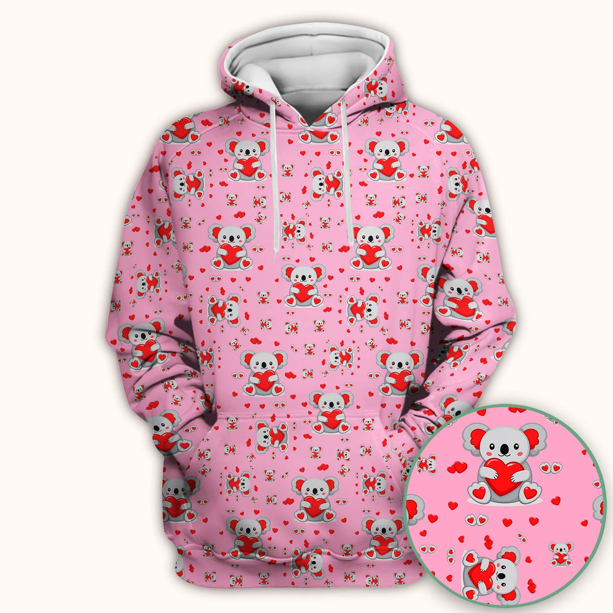 Valentine Cute Koala Heart Pattern Nurse Shirt, Comfortable Scrubs for Nurses