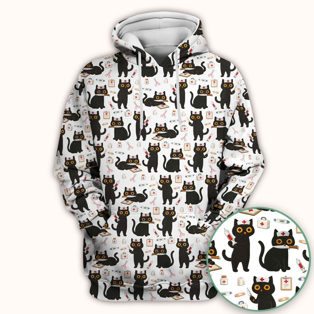 Cute Black Cat Nurse Scrub Top