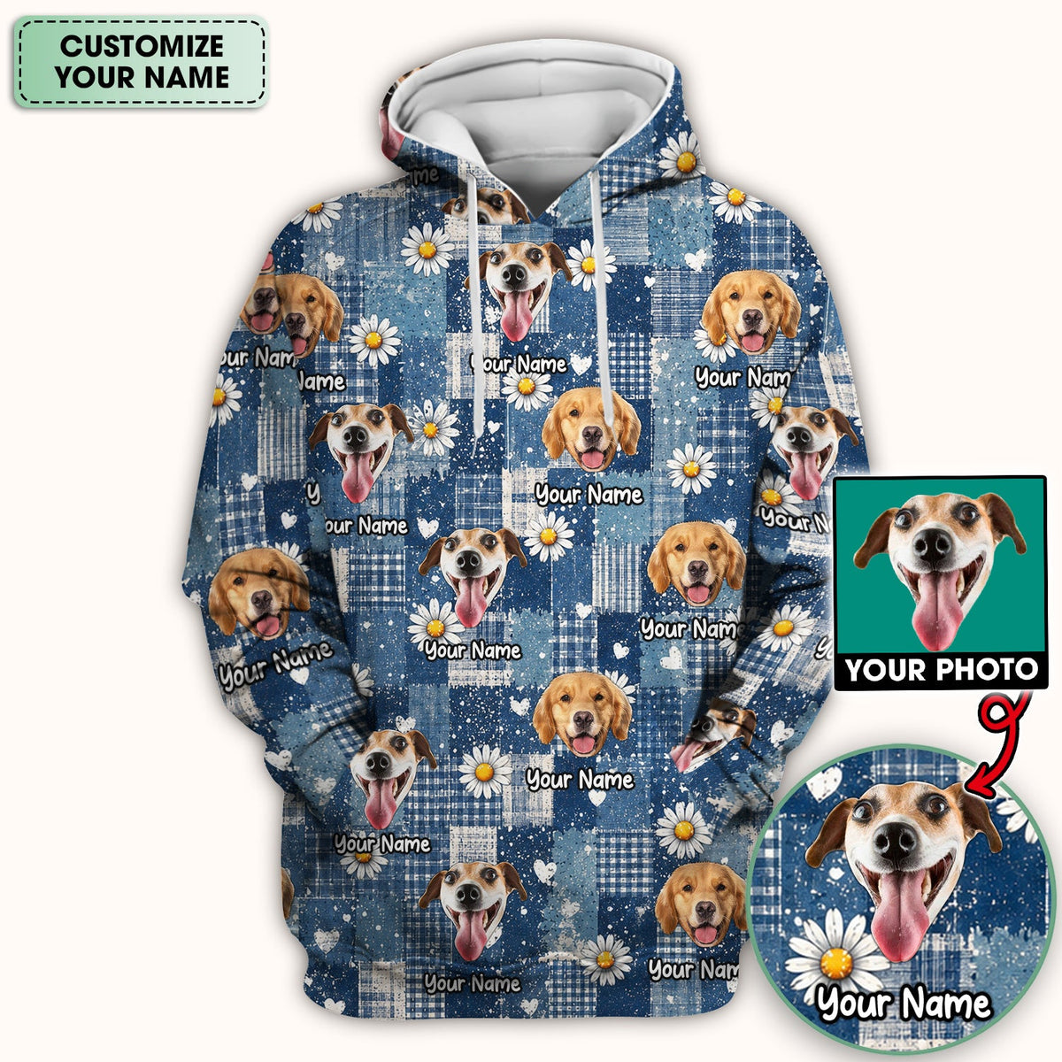 Personalized Dog Photo Patchwork Daisy Nurse Scrub Top