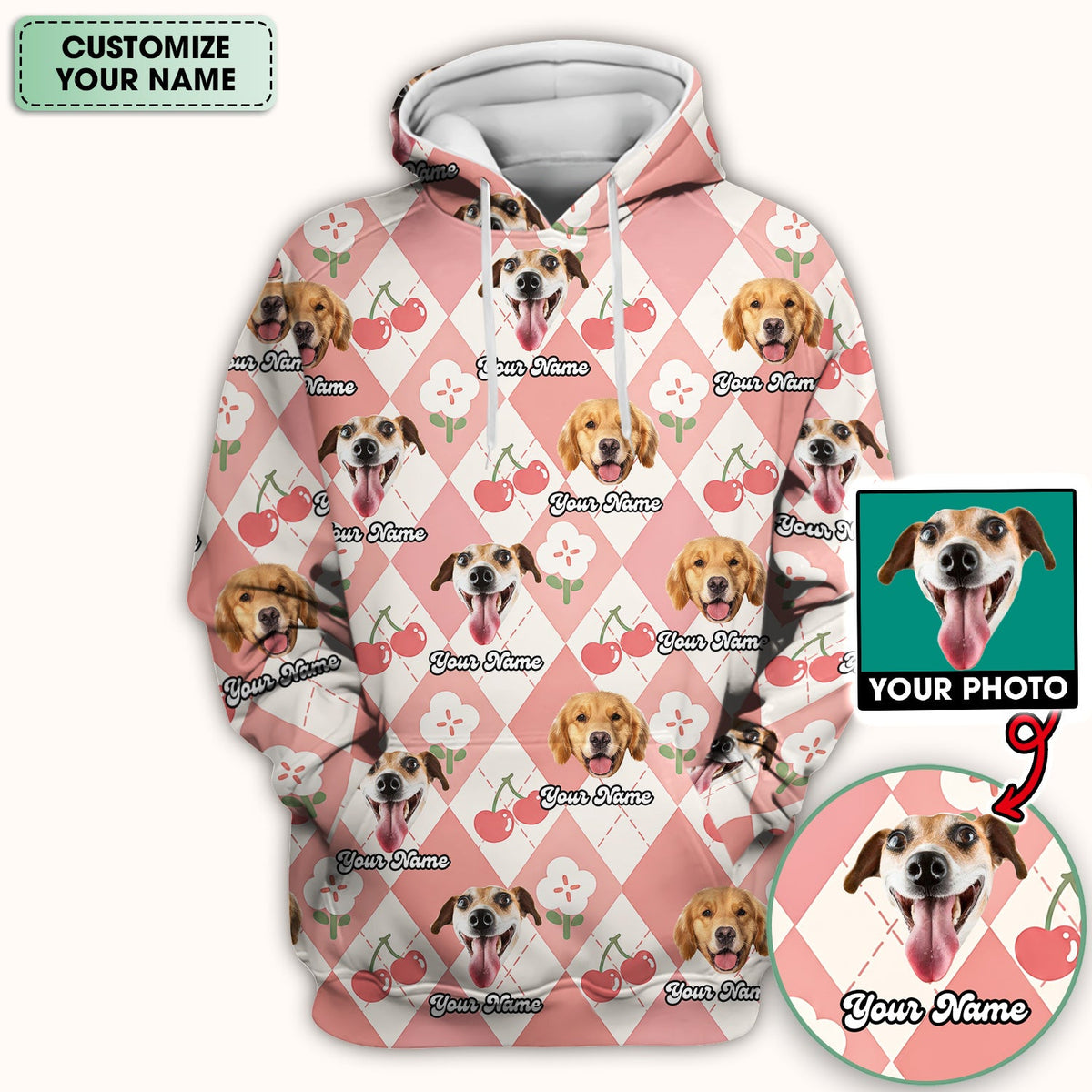 Dog Face Cherry Argyle Nurse Scrub Top