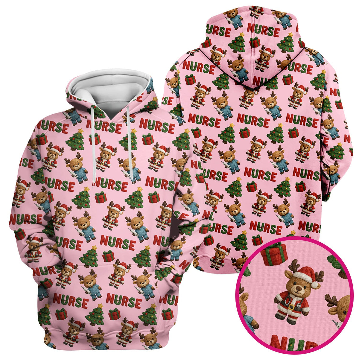 Reindeer Christmas Scrub Top, Cute Holiday Nurse Scrub Shirt, Festive Pattern Nursing Uniform