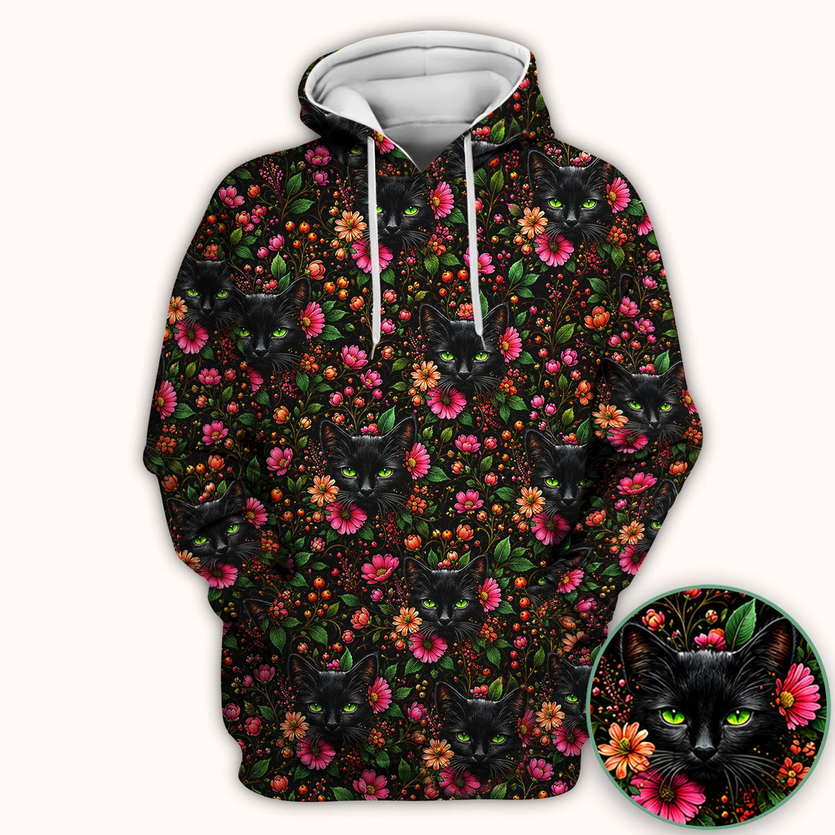 Adorable Black Cat Blossom Nurse Scrub Top