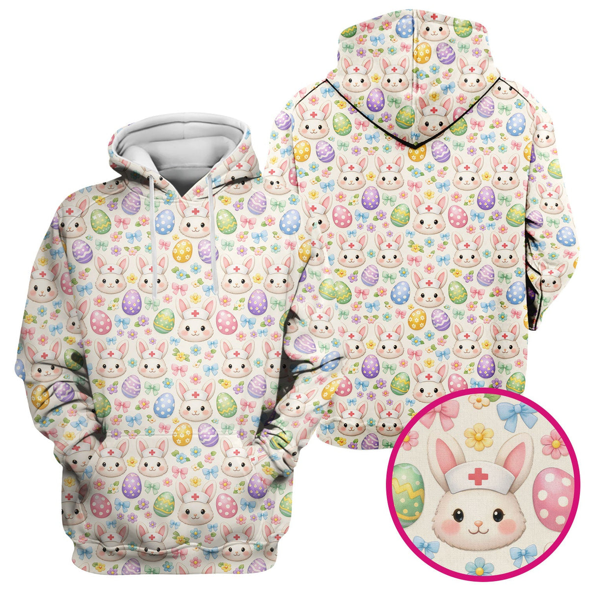 Cute Easter Nurse Bunny Egg Scrub Top, Breathable Fabrics Nursing Uniform