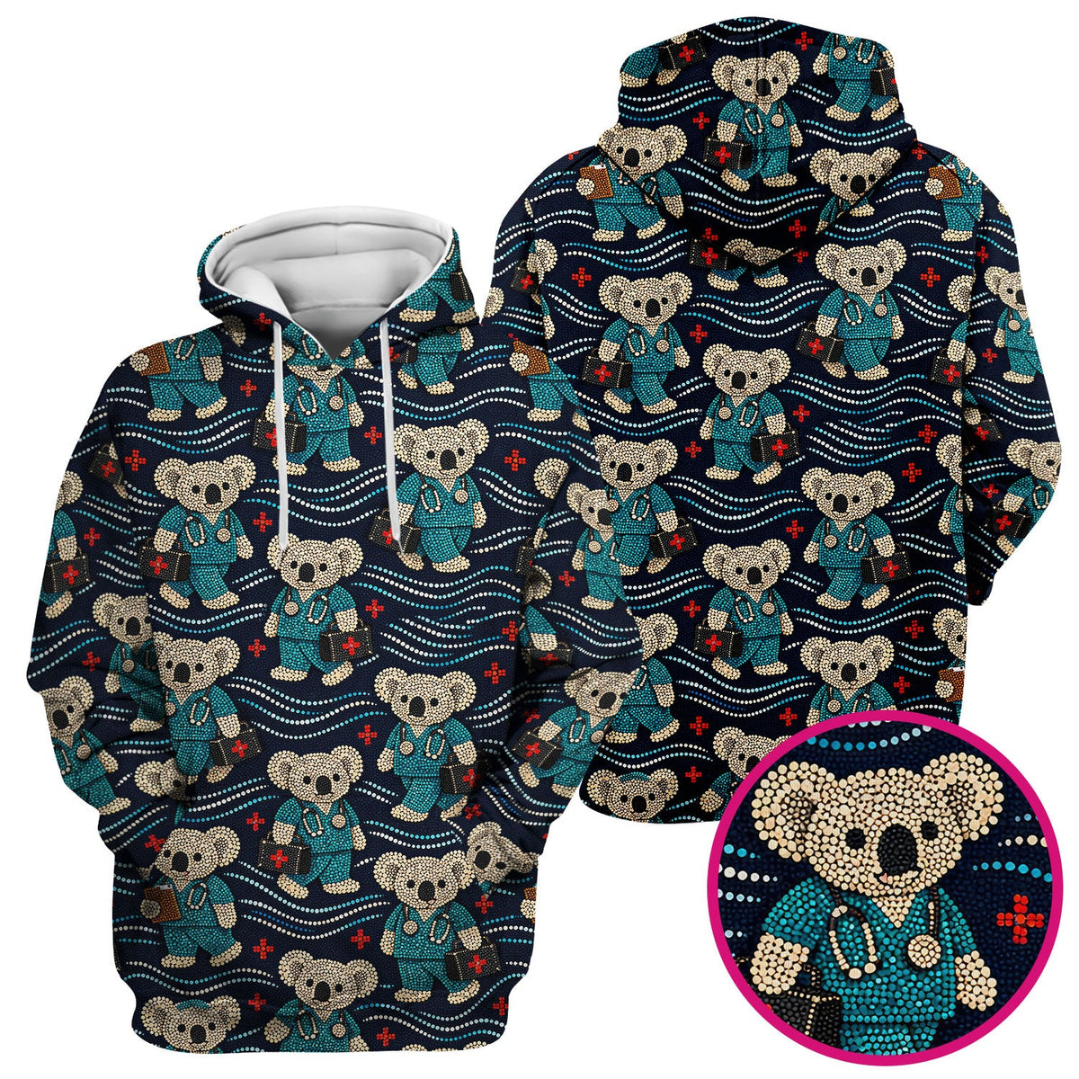 Aboriginal Dot Art Pattern Nurse Scrub Top, Koala Medical Shirt For Women, Breathable Fabrics Nursing Uniform