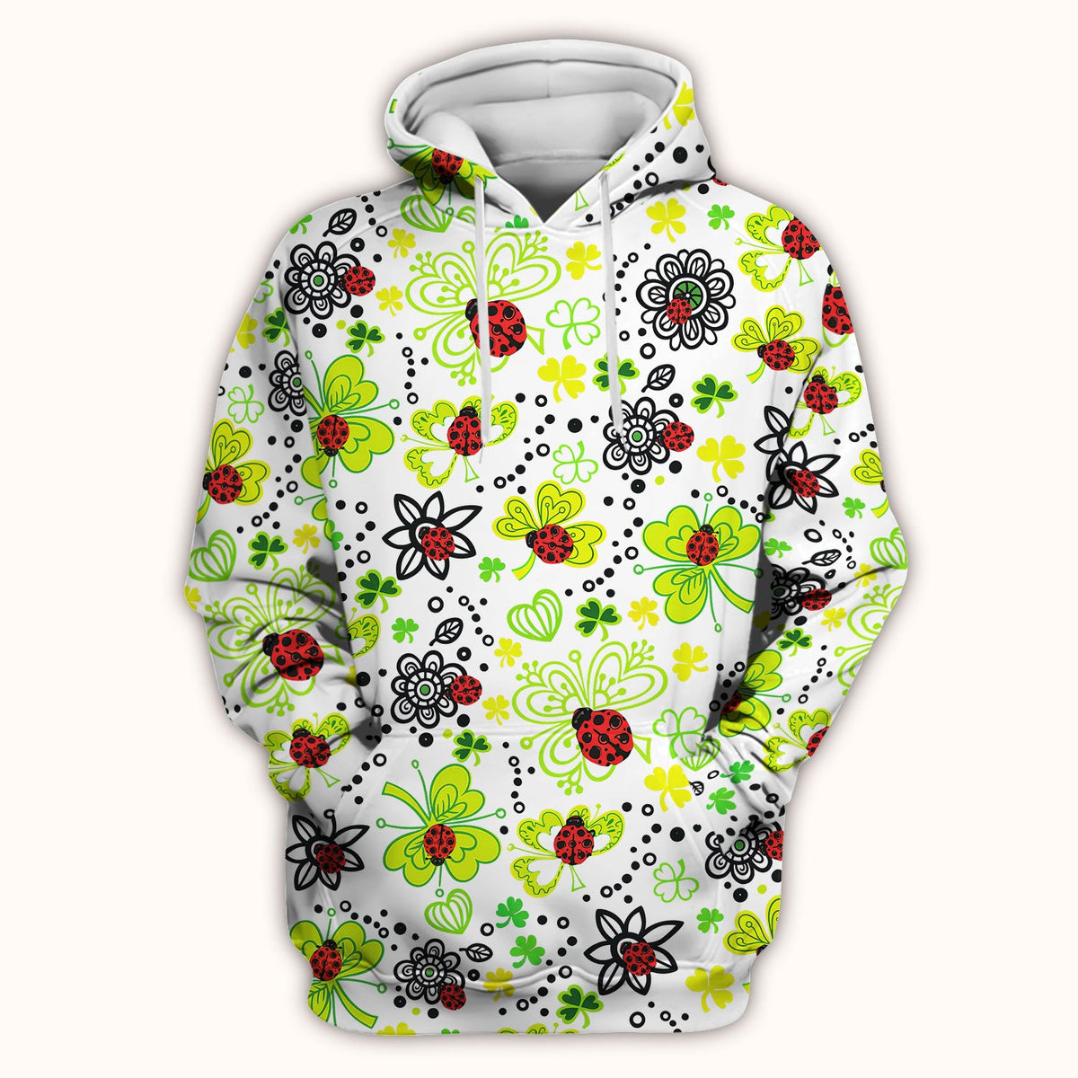 Ladybug Clover Floral Pattern Print Scrubs Nurses, Breathable Fabrics Nursing Uniform