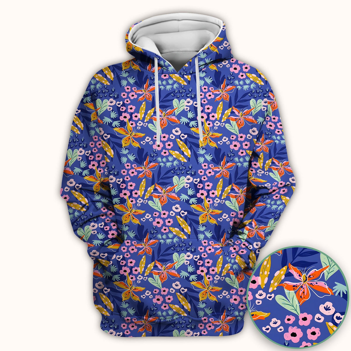 Blue Lily Floral Garden Nurse Scrub Top