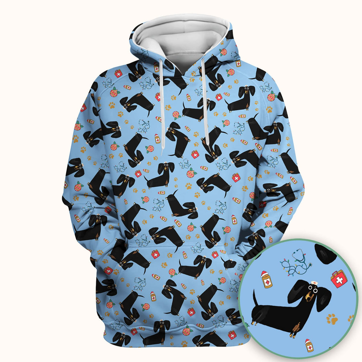 Black Dachshund Nurse Scrub Top - Gift For Dog Lover