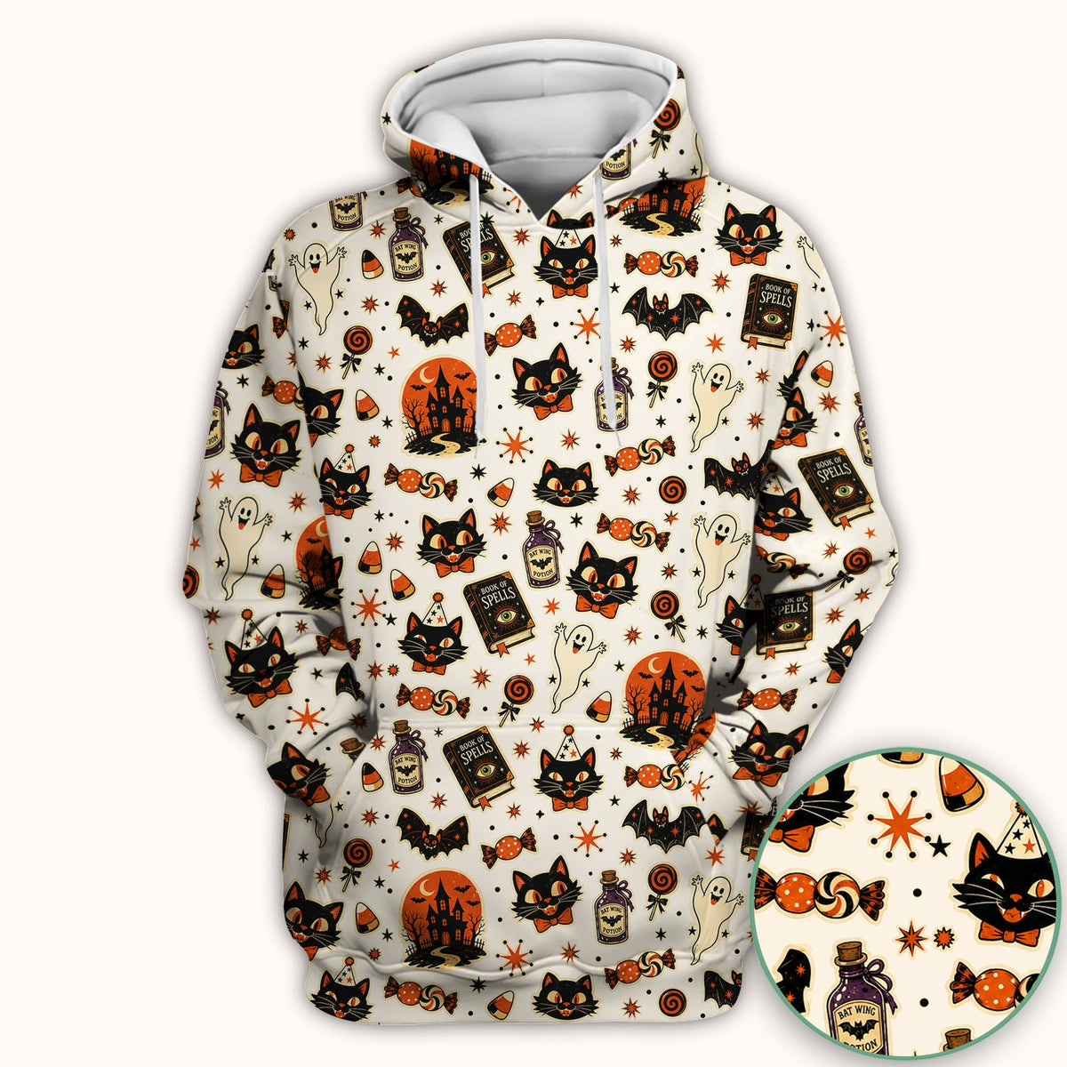 Black Cat Ghost Candy Nurse Scrub Top - Halloween Gift