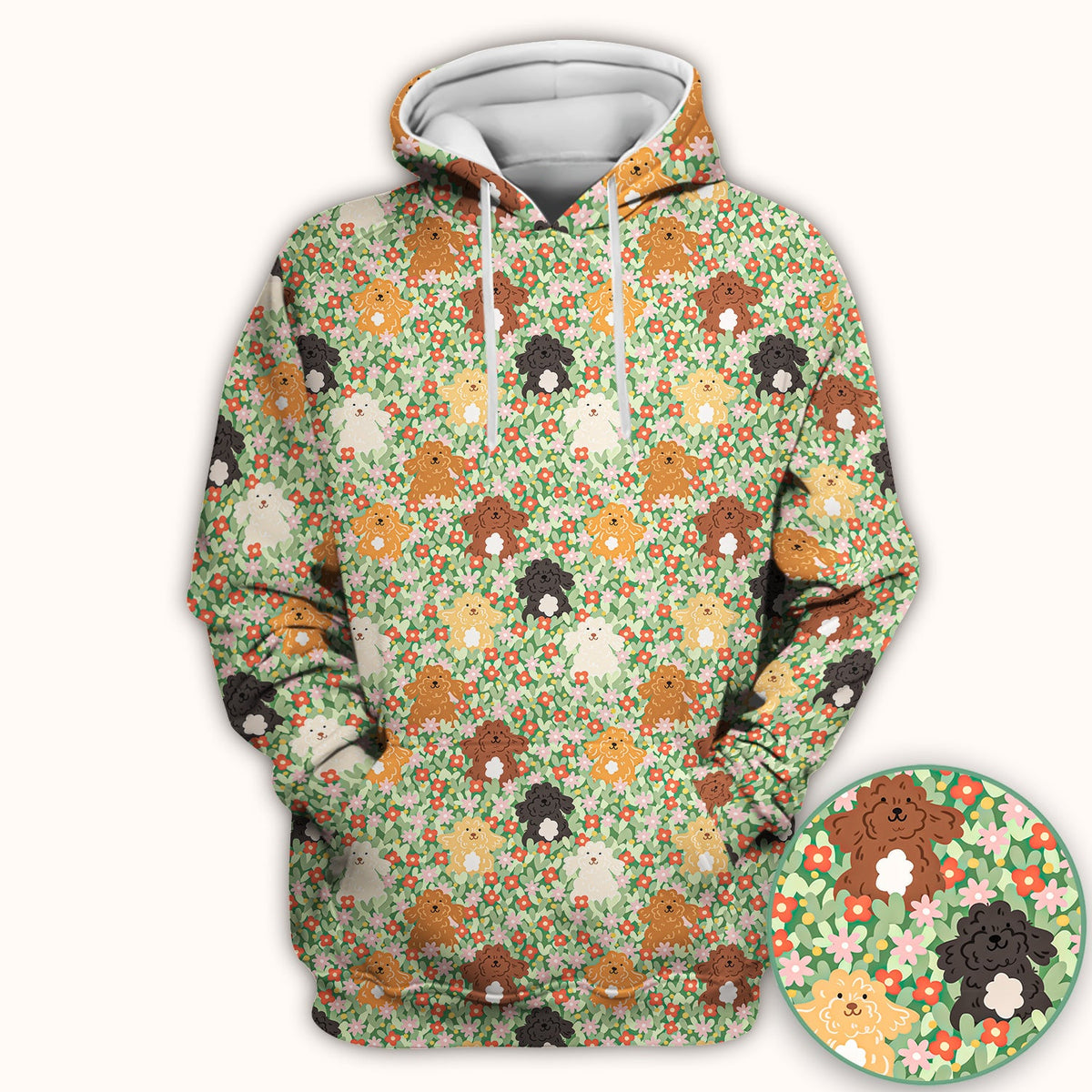 Poodle Dogs Floral Nurse Scrub Top