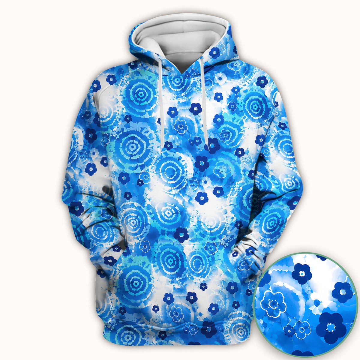 Blue Floral Spiral Nurse Scrub Top