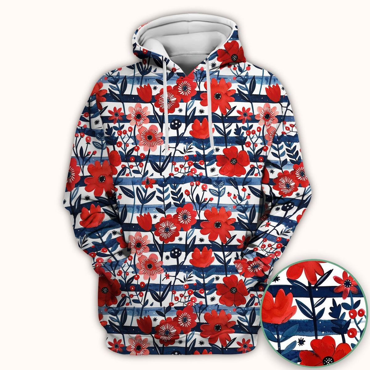 Red Poppy Navy Stripe Nurse Scrub Top