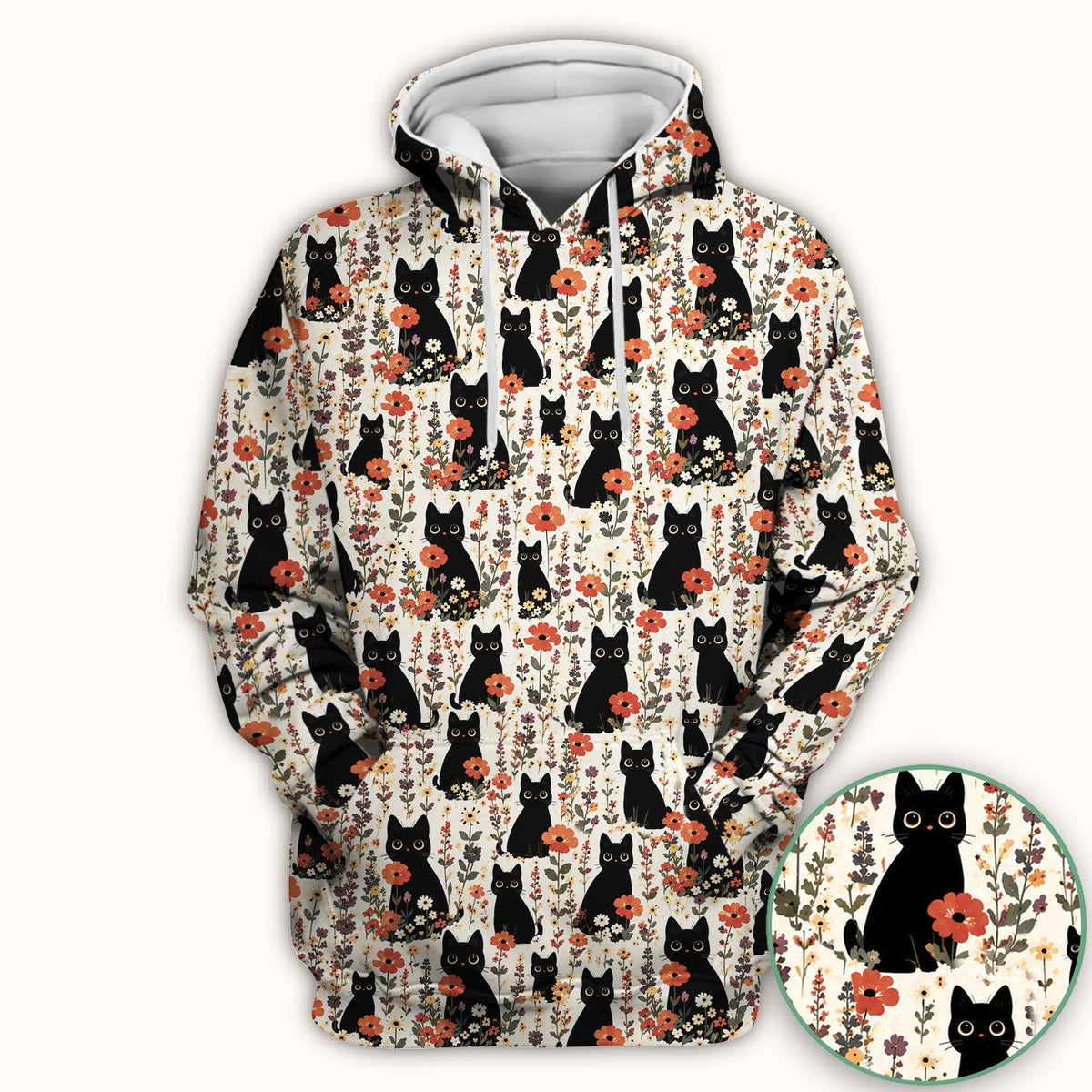 Cute Black Cat Wildflower Nurse Scrub Top