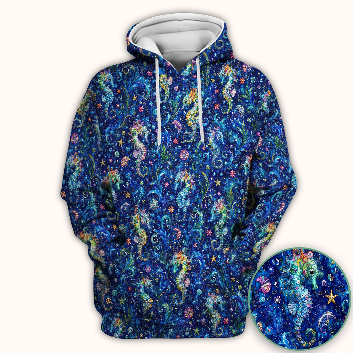 Vibrant Seahorse Ocean Swirl Nurse Scrub Top