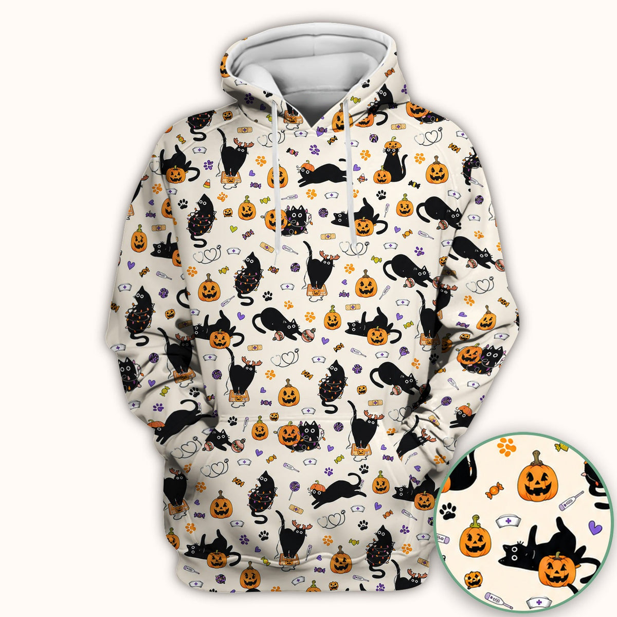 Pumpkin Black Cat Nurse Scrub Top