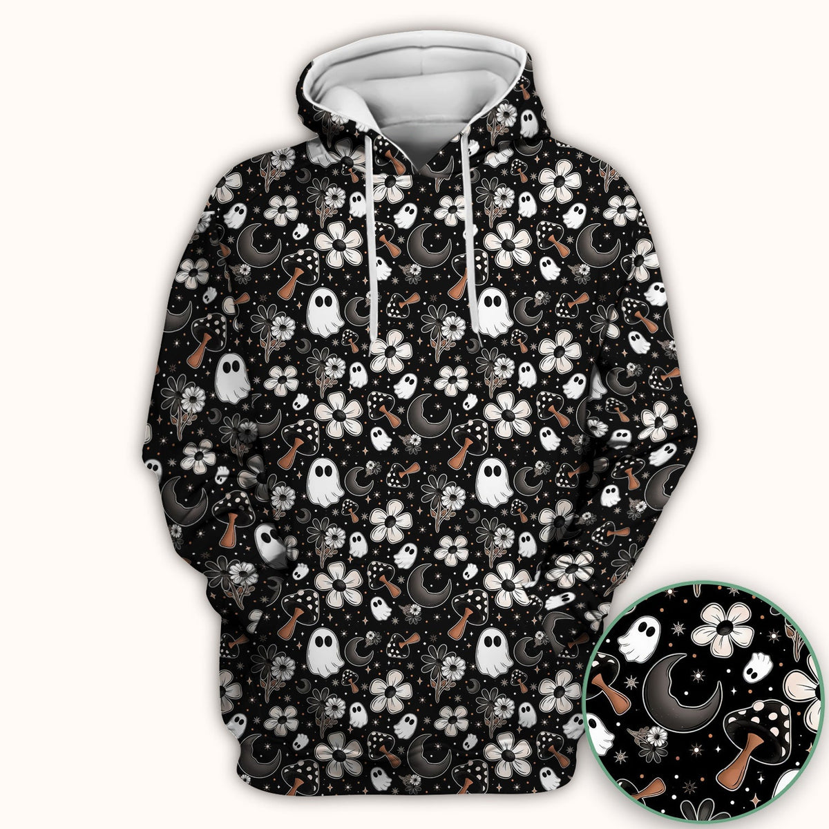 Floral Mushroom Ghost Nurse Scrub Top