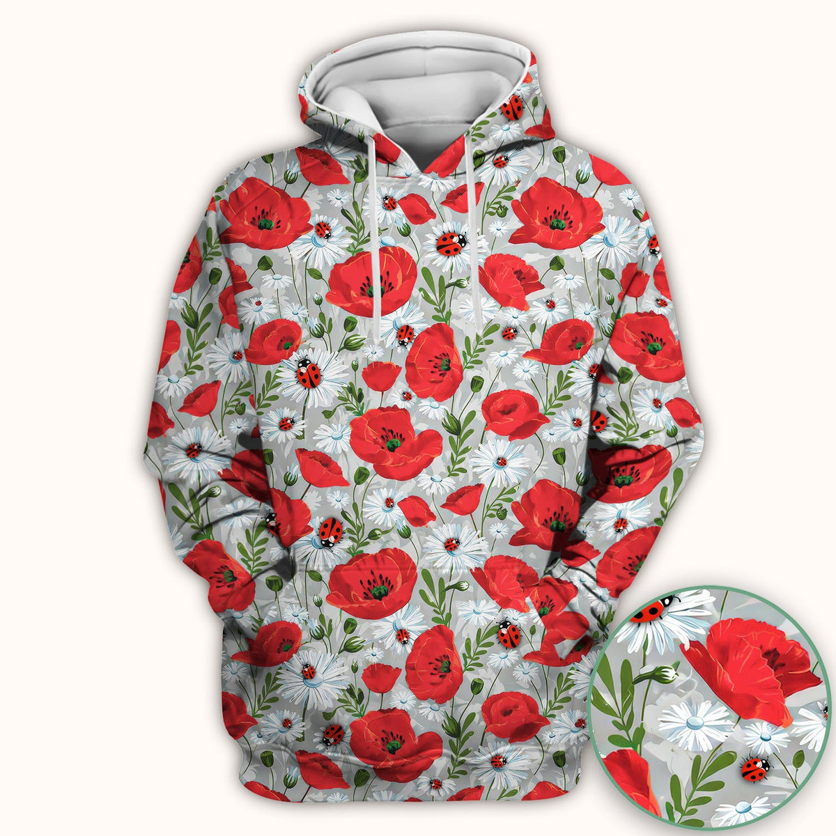 Red Poppy Daisy Ladybug Nurse Scrub Top