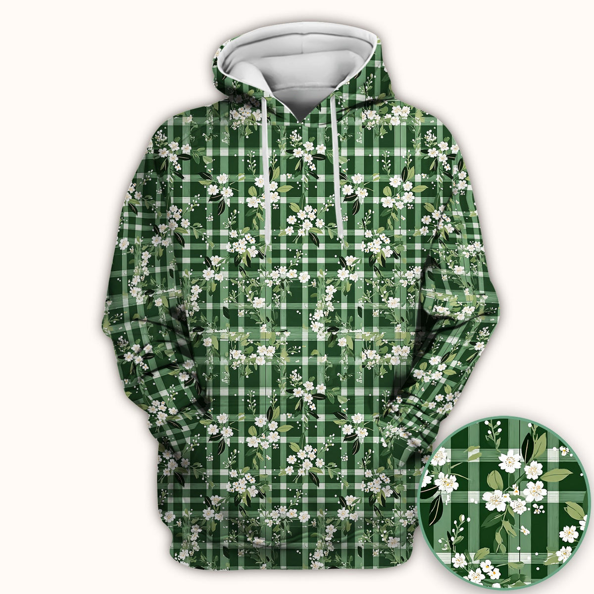 Green Gingham Floral Nurse Scrub Top