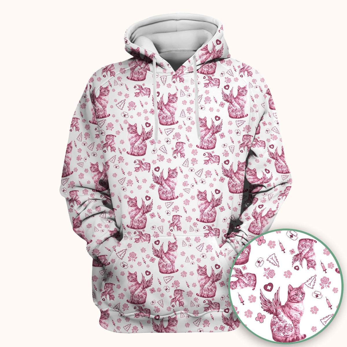 Toile de Jouy Cat Angel Scrub Top - Blue Vintage Nurse Shirt - French Style Medical Uniform for Women RN LPN CNA Gift