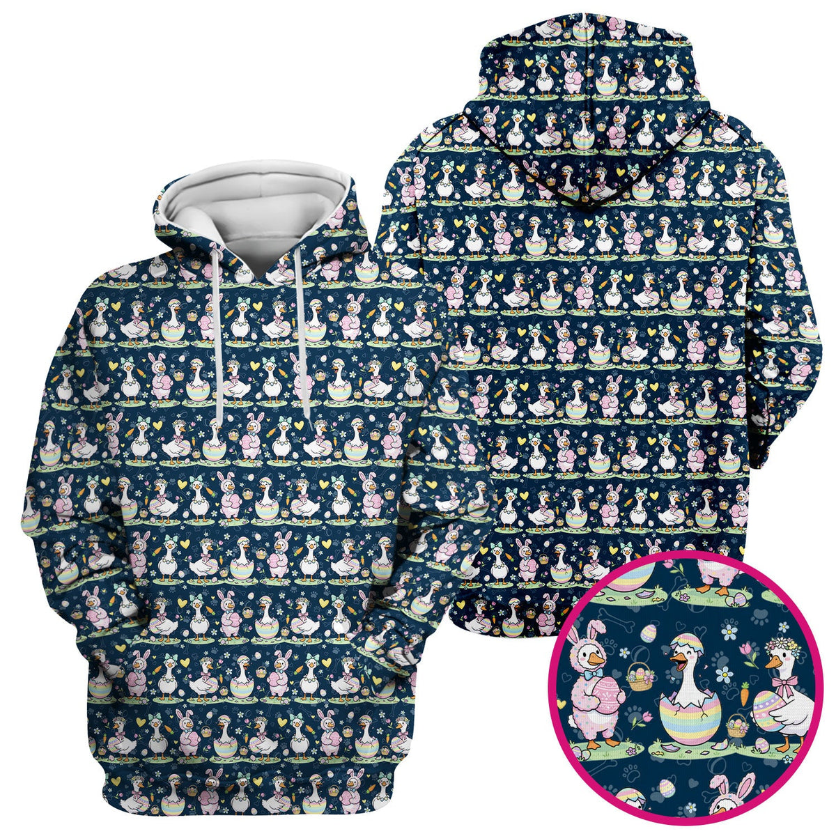 Pastel Easter Goose Bunny Egg Pattern Scrub Top, Comfortable Scrubs for Nurses