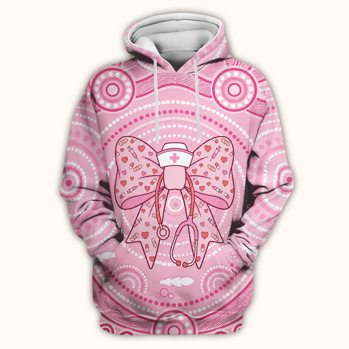 Pink Nurse Bow Stethoscope Scrub Top