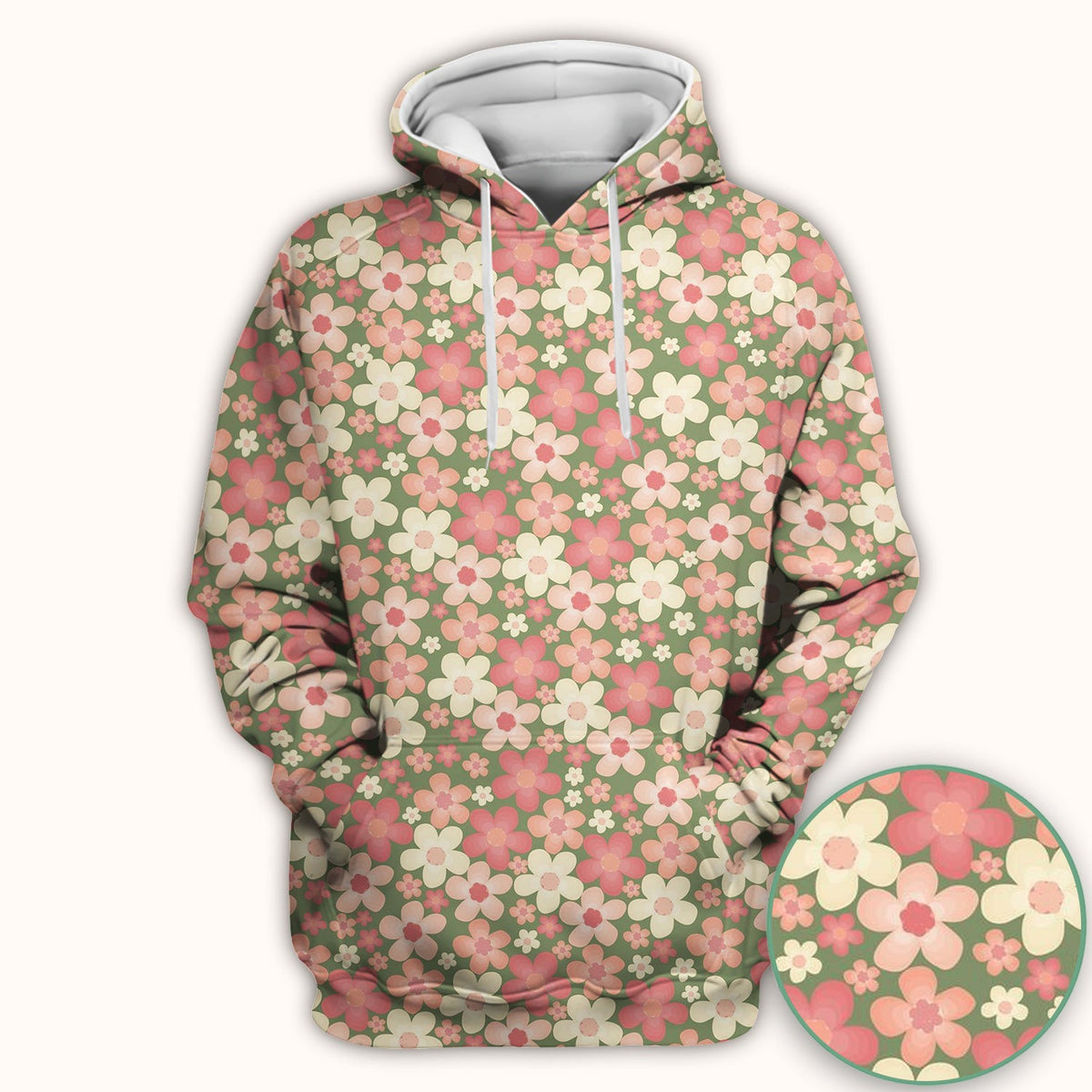 Retro Floral Print Nurse Scrub Top