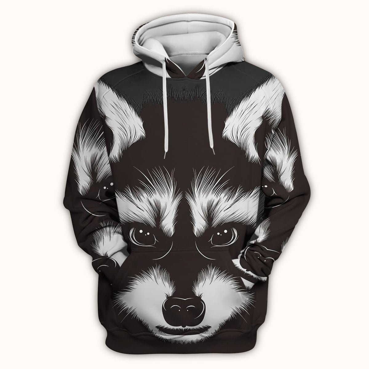 Black White Raccoon Face Nurse Scrub Top