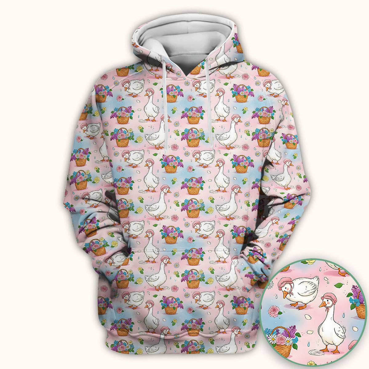 Spring Goose Flower Basket Nurse Scrub Top